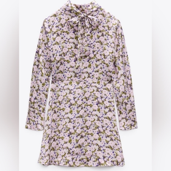 (SOLD) ZARA Satin Effect Mock Neck Longsleeve Dress XL, Purple/Green - Picture 2 of 12